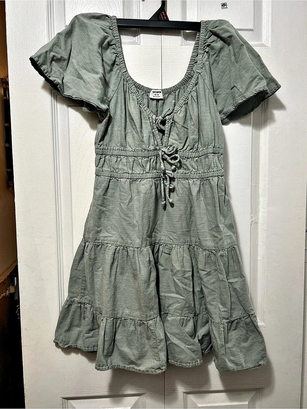 Cotton On Haven Tiered Mini Dress in Green Size Medium